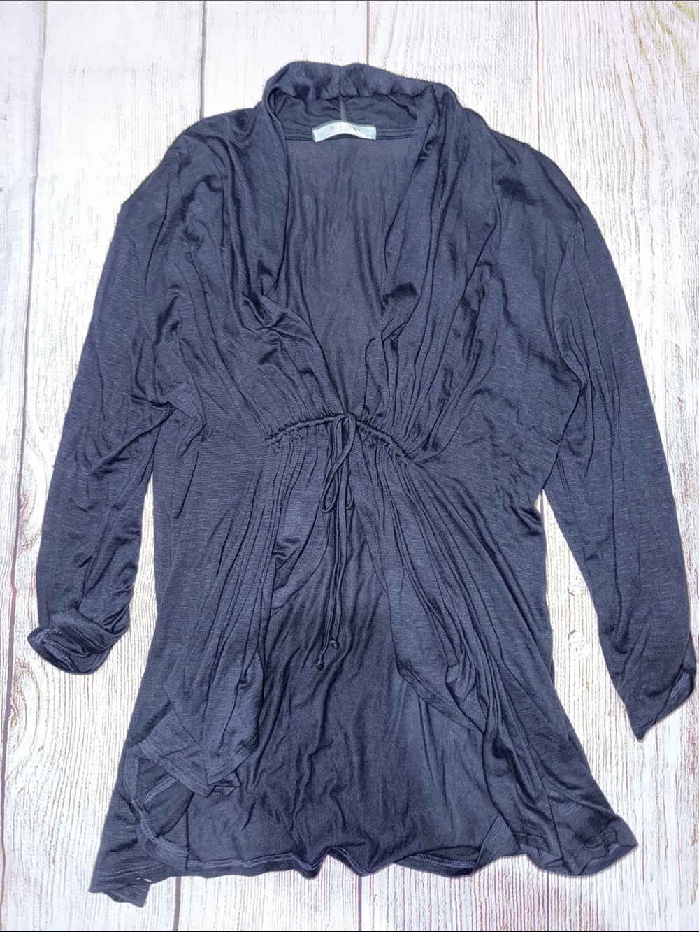 Pleione Black Drawstring Open-Front Tunic Cardigan